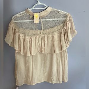 Delicate lace-trimmed tip in palest pink. New with tags, size L.